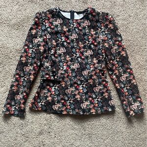 Zara Peplum Black Floral Blouse Size M